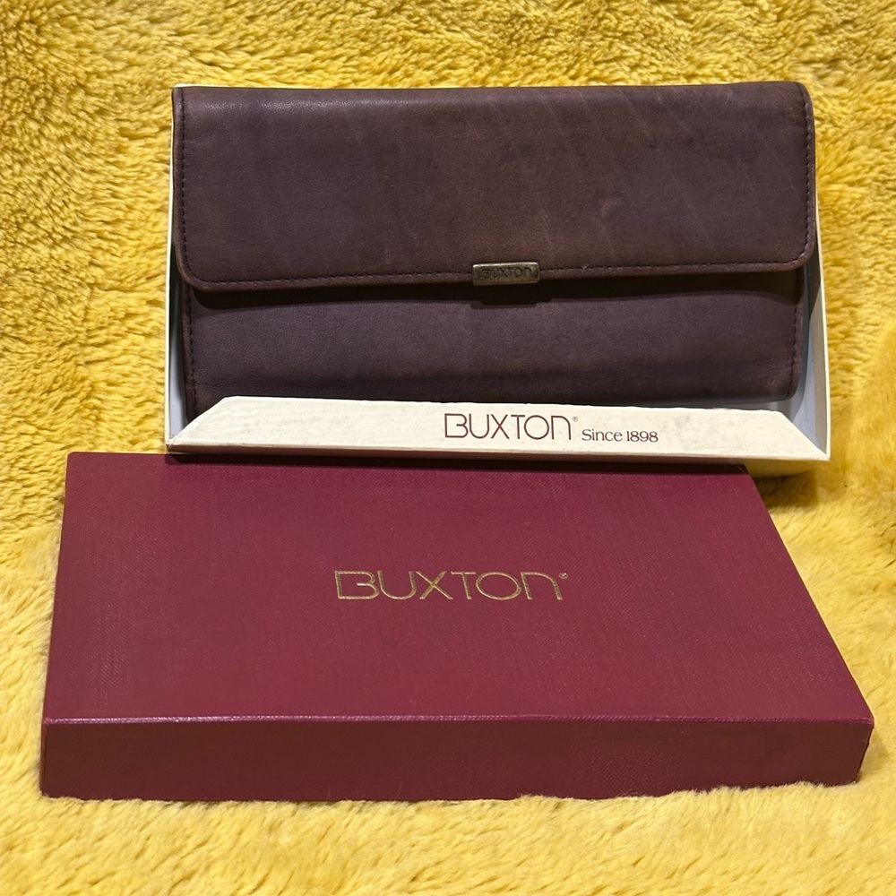 Buxton Brown Leather Tri Fold Organizer Wallet Vintage checkbook designer chic